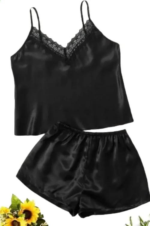 Cozy Black Silky 2 Piece Top and short