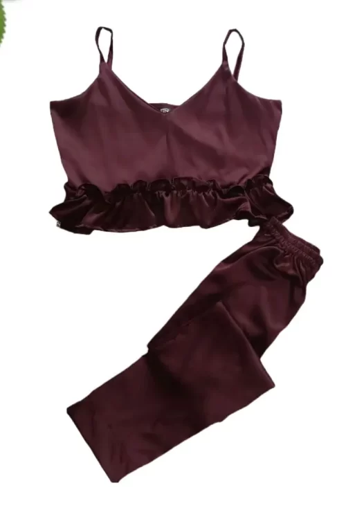 Cozy Silky 2 Piece Top and trouser Dark Maroon