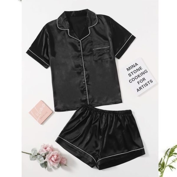 Black Silk shirt short set for women