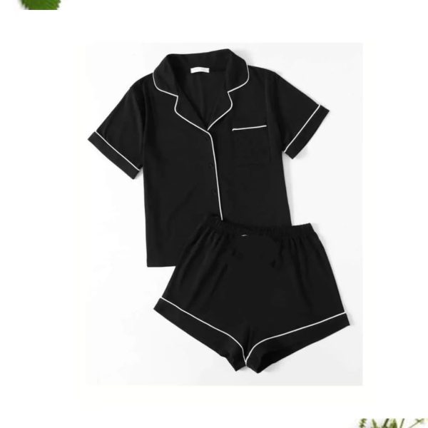 Black linen shirt short set for women
