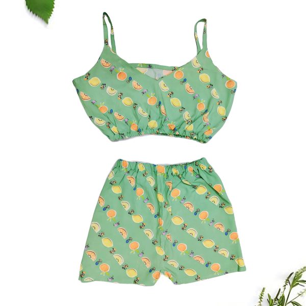 Pista Green linen short top set for women