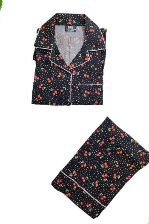 black dotted Cherry linen shirt trouser set for women