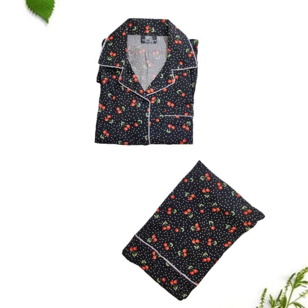black dotted Cherry linen shirt trouser set for women