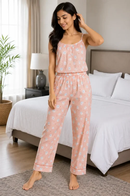Pink bear crop top set for women